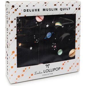 Loulou Lollipop Deluxe Muslin Quilt - Black with Multicolor Space Design